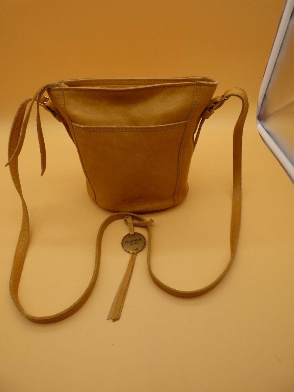 Margot New York Mustard Yellow Leather Bucket Bag Crossbody Purse Minimalist